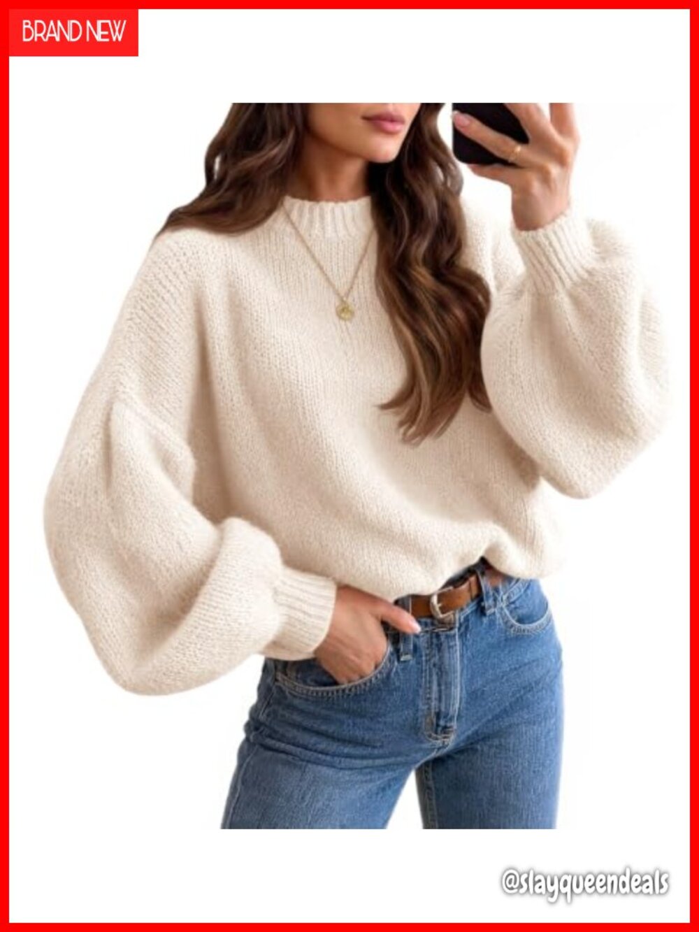 Saodimallsu Womens Crew Neck Slouchy Soft Knit Pullover Sweater